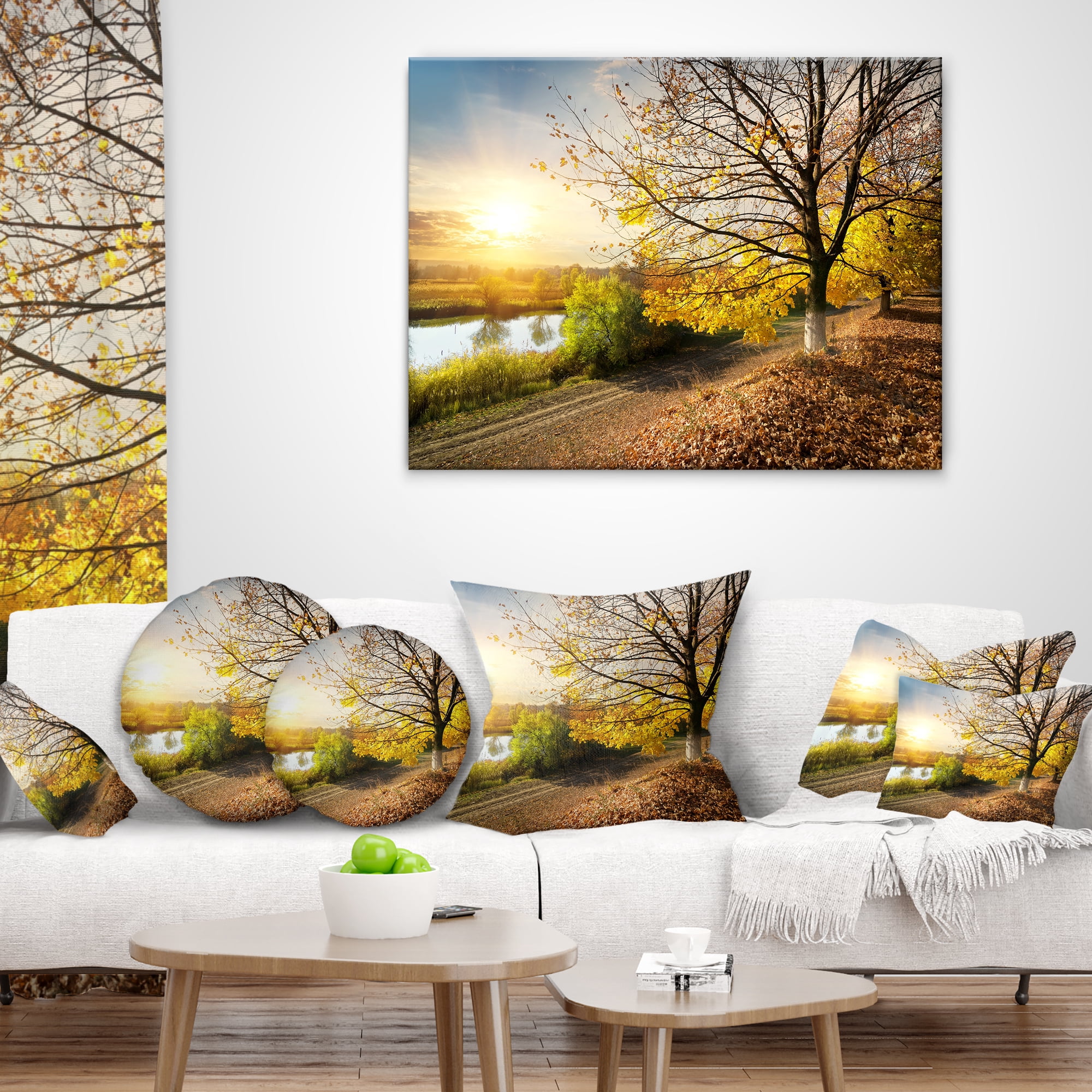 Designart Beautiful Road by the River - Landscape Printed Throw Pillow - 12x20