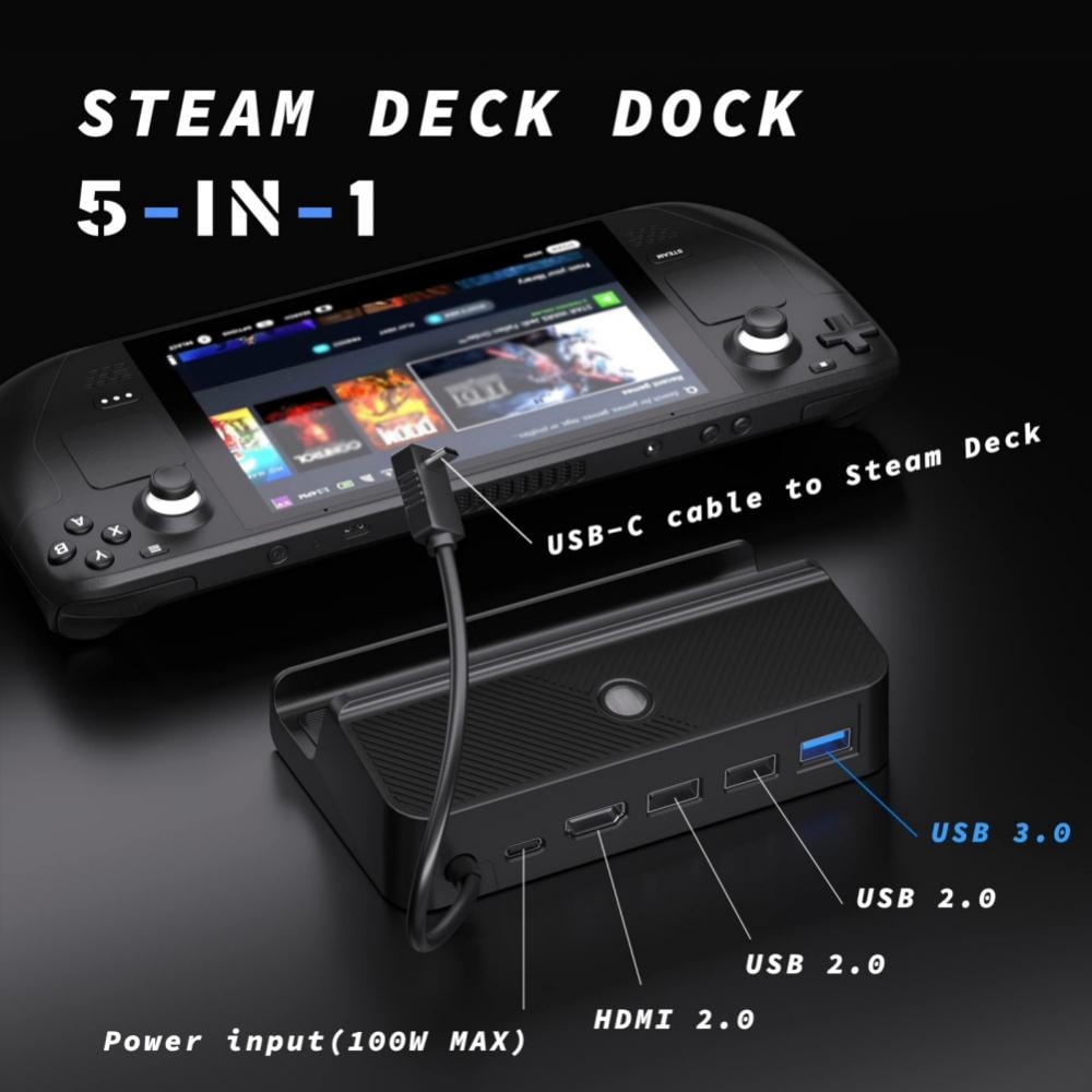 Portable Steam Deck Dock: 5-in-1 USB C Docking Station with TF Card Slot,  HDMI 2.0 4K@60H, 2*USB-A 3.0, USB-C PD 100W Max, Stream Deck Dock Stand  Base