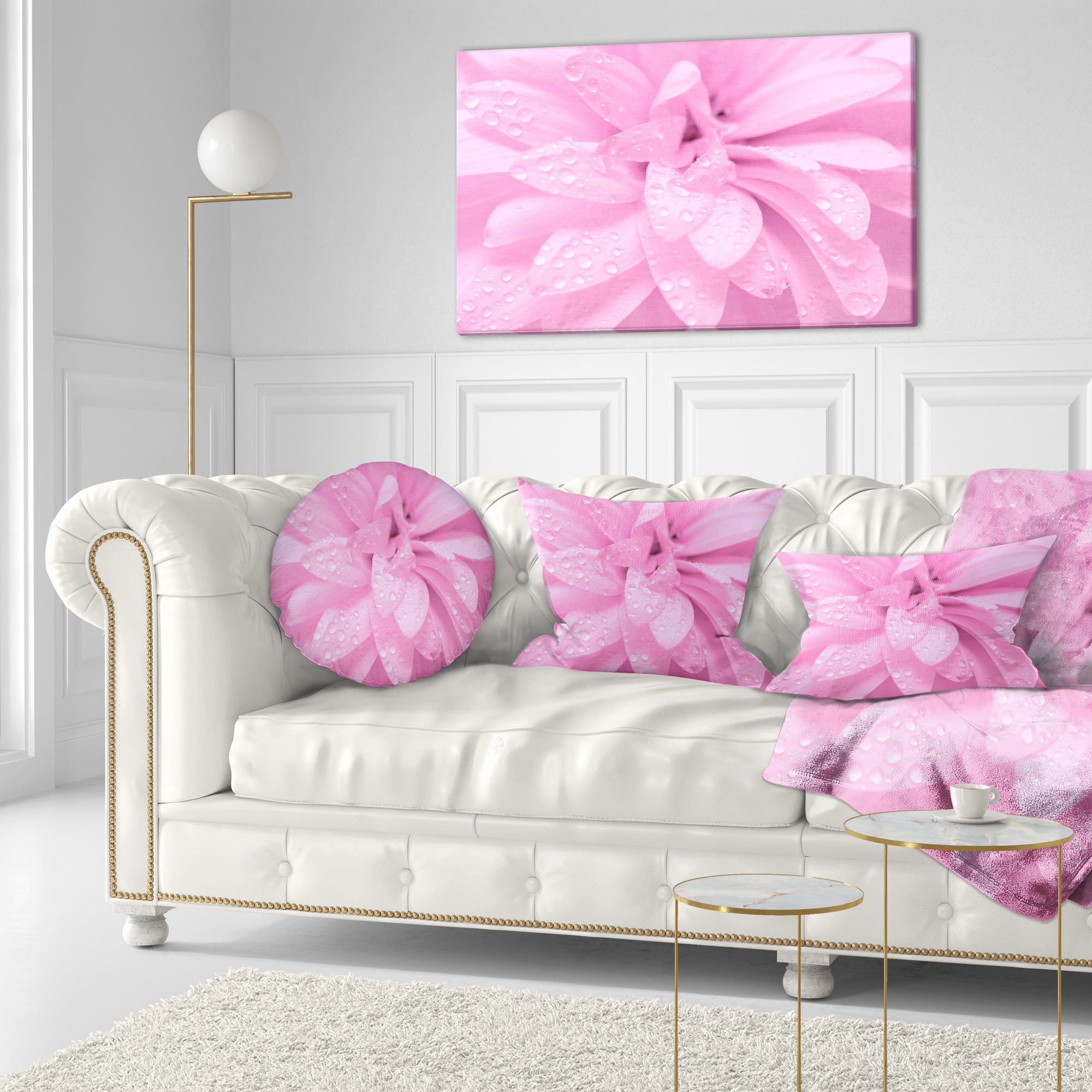 Designart Abstract Pink Flower with Petals - Floral Throw Pillow - 12x20