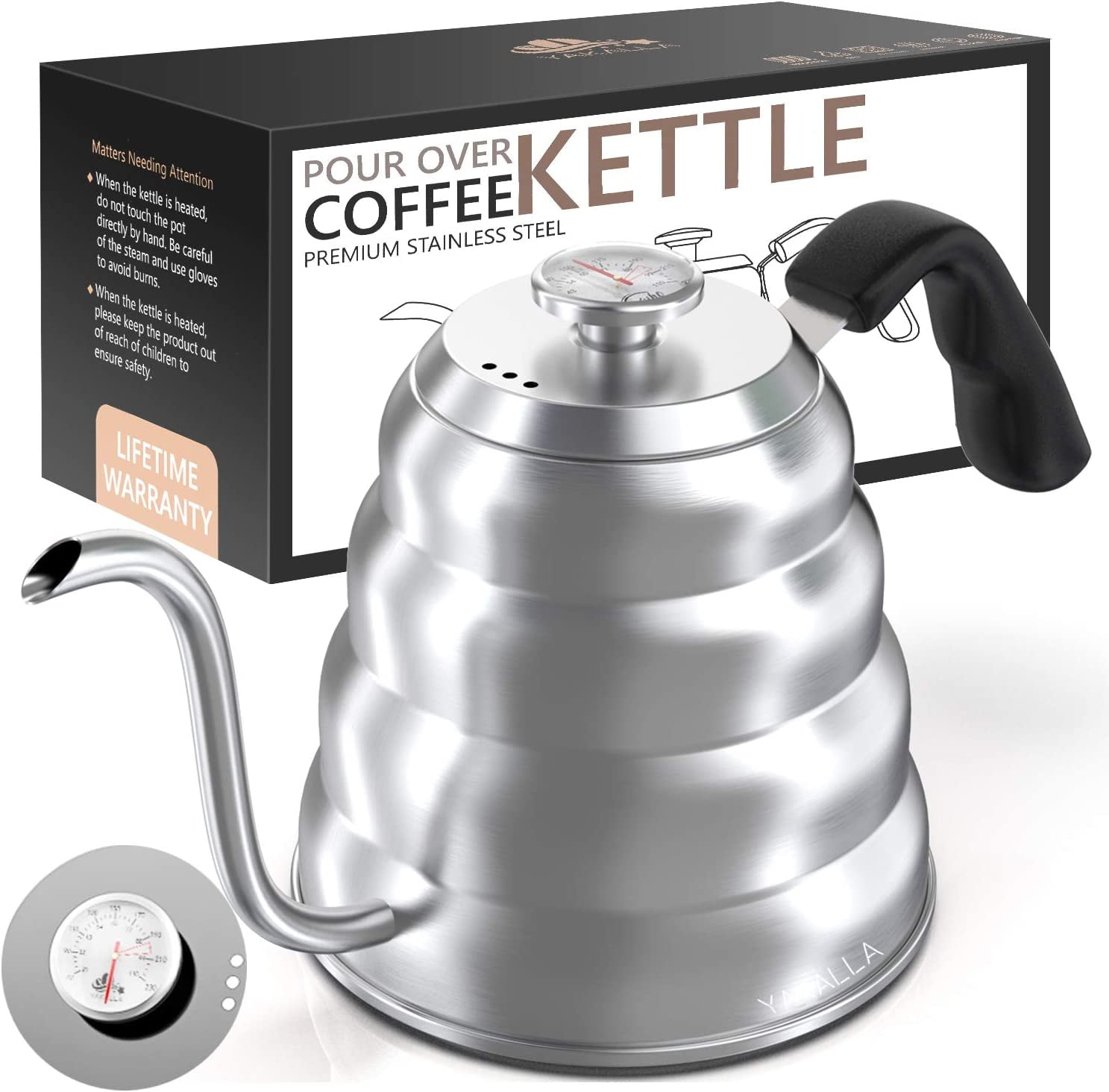 Restaurantware Restpresso 20 Ounce Gooseneck Kettle, 1 Dishwashable Pour  Over Kettle - With Thermometer Hole, Non-Stick Coating, Stainless Steel