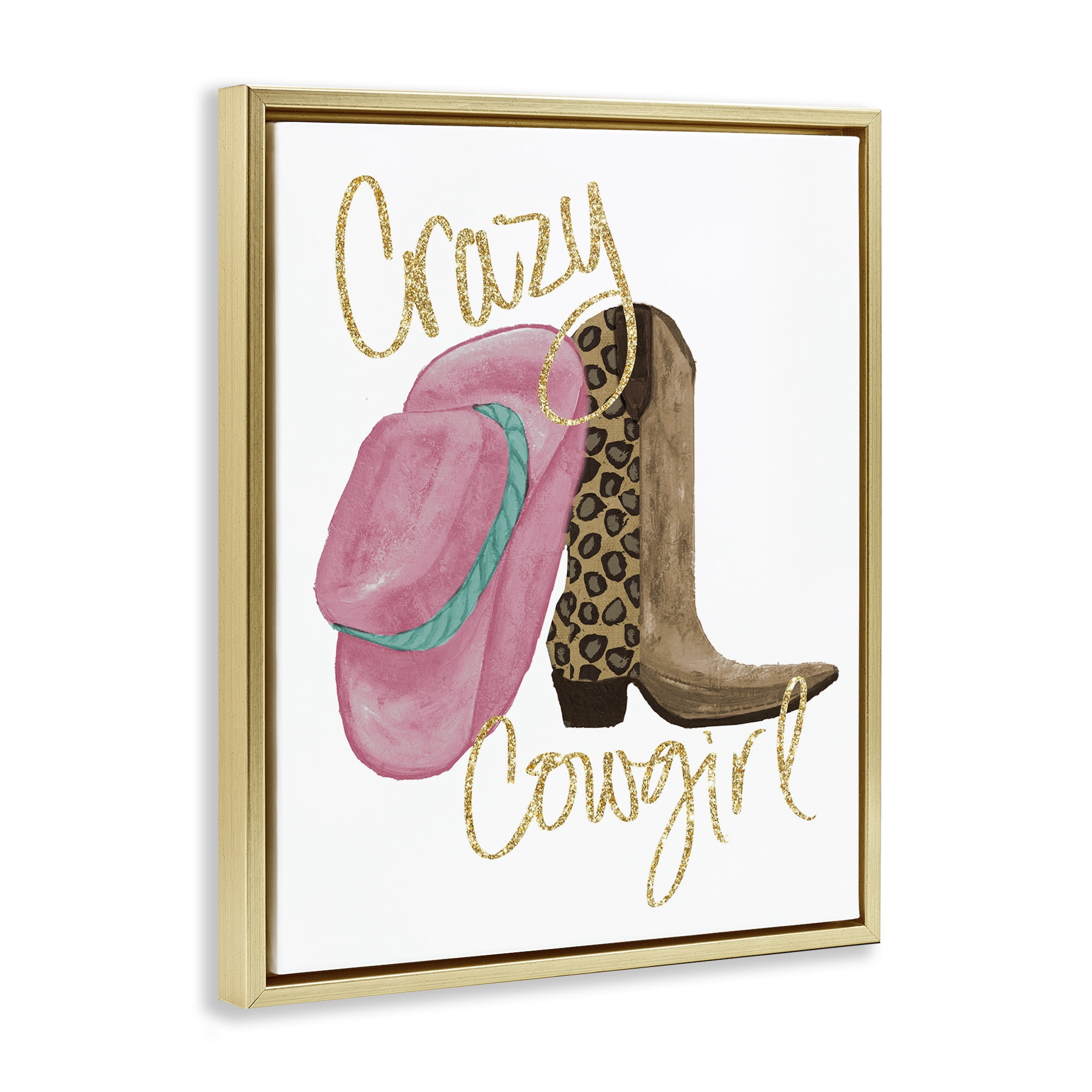Stupell Industries Glam Crazy Cowgirl Typography Painting Gold Floater Framed Art Print Wall Art, 25 x 31