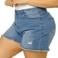 thumbnail image 1 of Unique Bargains Women's Plus Workout High Waist Distressed Jean Shorts, 1 of 6