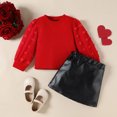 thumbnail image 2 of Tisuna Kids Girls Fall Outfit Set Soft Long Sleeve Crew Neck Solid Color Tops And Skirt Outfits Children'S 2 Pieces Casual Wear Clothes Set Size 9-12 Months, 2 of 6