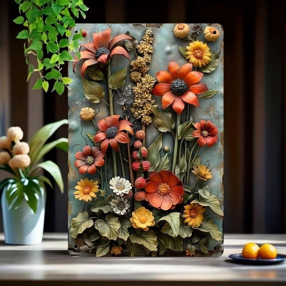 HELLOYOUNG Vintage Floral Metal Sign Set Iron Art Wall Decor for Room Cafe Bar Farmhouse Garage - 8x12 Inch Decorative Hanging Sign