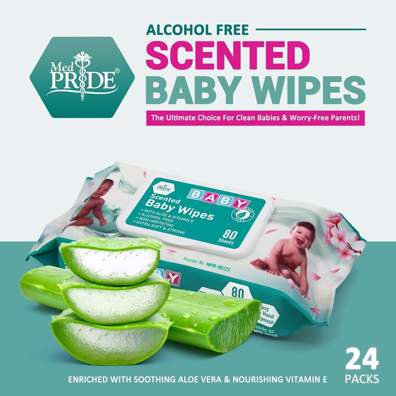 MED PRIDE Scented Baby Wipes Alcohol Free Wet Wipes with Aloe Vera & Vitamin E, 12-Pack x 80 Wipes