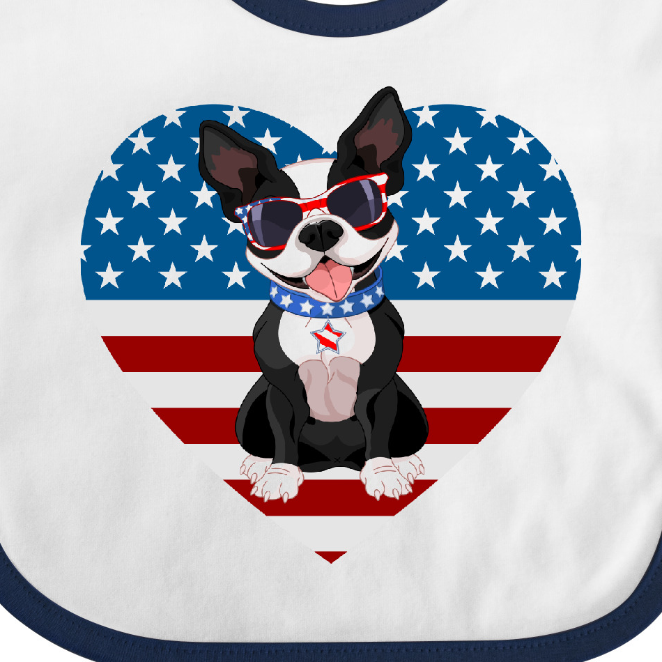Inktastic Boston Terrier Dog US Flag July 4th Boys or Girls Baby Bib - image 3 of 3