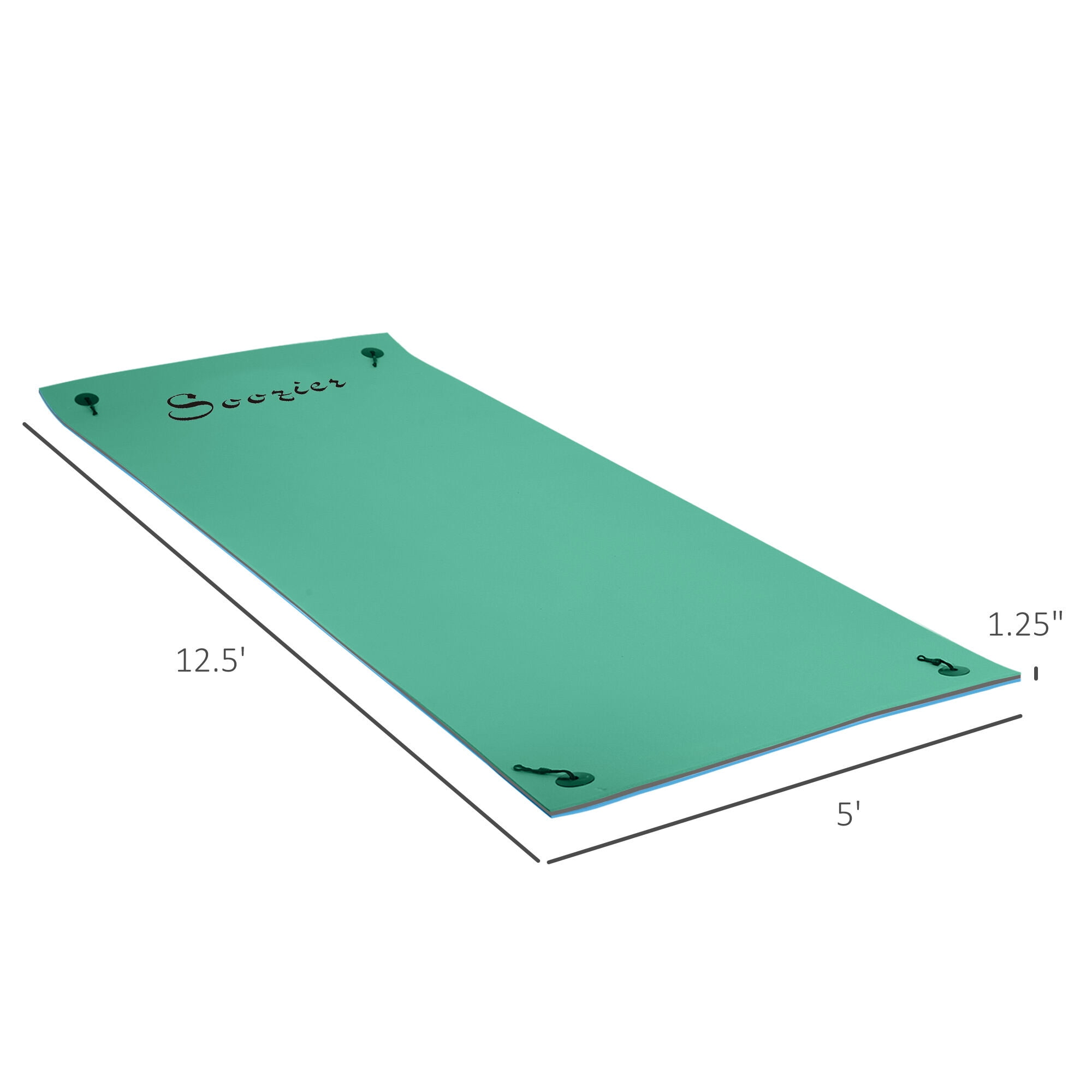 Home Gym Equipment, Soozier 12' x 5' Lily Pad Floating Mat with Cup Holder Table, 3-Layer Portable Roll-Up Water Mat Float Dock for 2-3 People, on Lake, River, Beach, Swimming Pool, Green