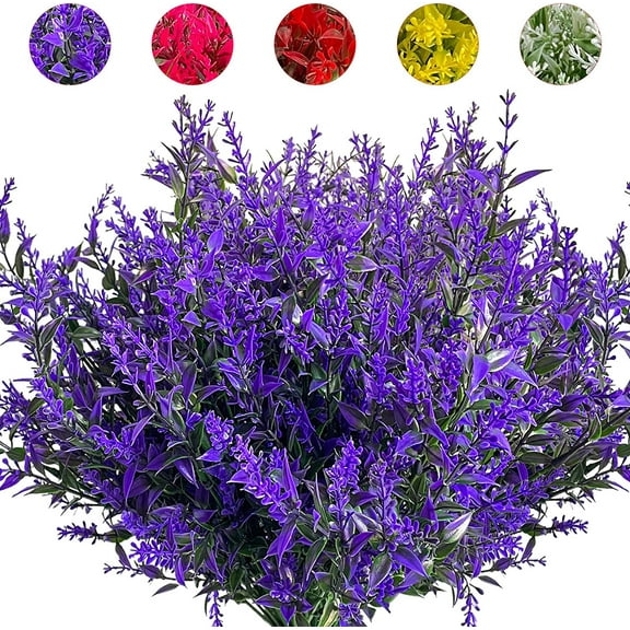 8 Bundles Artificial Lavender Flowers,UV Resistant Faux Plastic Greenery Plants for Indoor Outside Hanging Plants Garden Porch Window Box Home Wedding Decor (Purple)