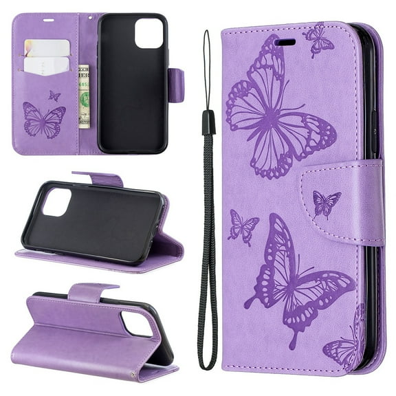 iPhone 11 6.1" Wallet Case, Dteck Embossed Butterfly Flip PU Leather Stand Wallet Case Cover For Apple iPhone 11 2019, Violet