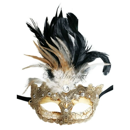 BeMasqued Ivory Feather and Lace Venetian Mask Women One Size Unisex Adult Masqeurade Mardi Gras Prom Halloween Costume Party