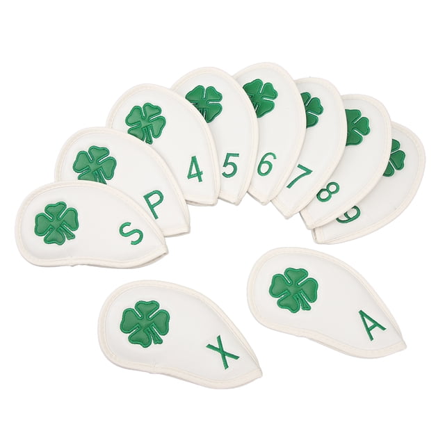 Four Leaf Clover Pattern 10 PCS Golf Club Top Covers, Water Proof PU Delicate Golf Iron Set Covers Suitable for Most Clubs