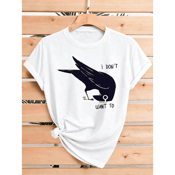 Funny Crow Graphic T‑Shirts for Women, Casual Short Sleeve Crewneck Tee, Humorous Bird Quote Print Everyday Tops
