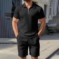 thumbnail image 2 of Stamzod Mens Vacation Outfits Solid Color Turndown Short Sleeve Shirts and Casual Shorts Set Plus Size Summer Sweatsuits for Men Black C XXL, 2 of 6