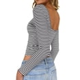 thumbnail image 7 of Kaemgyyd Going out Tops for Women Fashion Striped Low Back T-Shirts Spring Fall Clothes Scoop Neck Cropped Long Sleeve Shirts for Women, 7 of 7