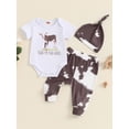 thumbnail image 2 of Bagilaanoe 3pcs Newborn Baby Boys Summer Outfits Pants Set Letters Short Sleeve Romper Tops + Leggings + Hat 3M 6M 12M Infant Casual Clothes, 2 of 7