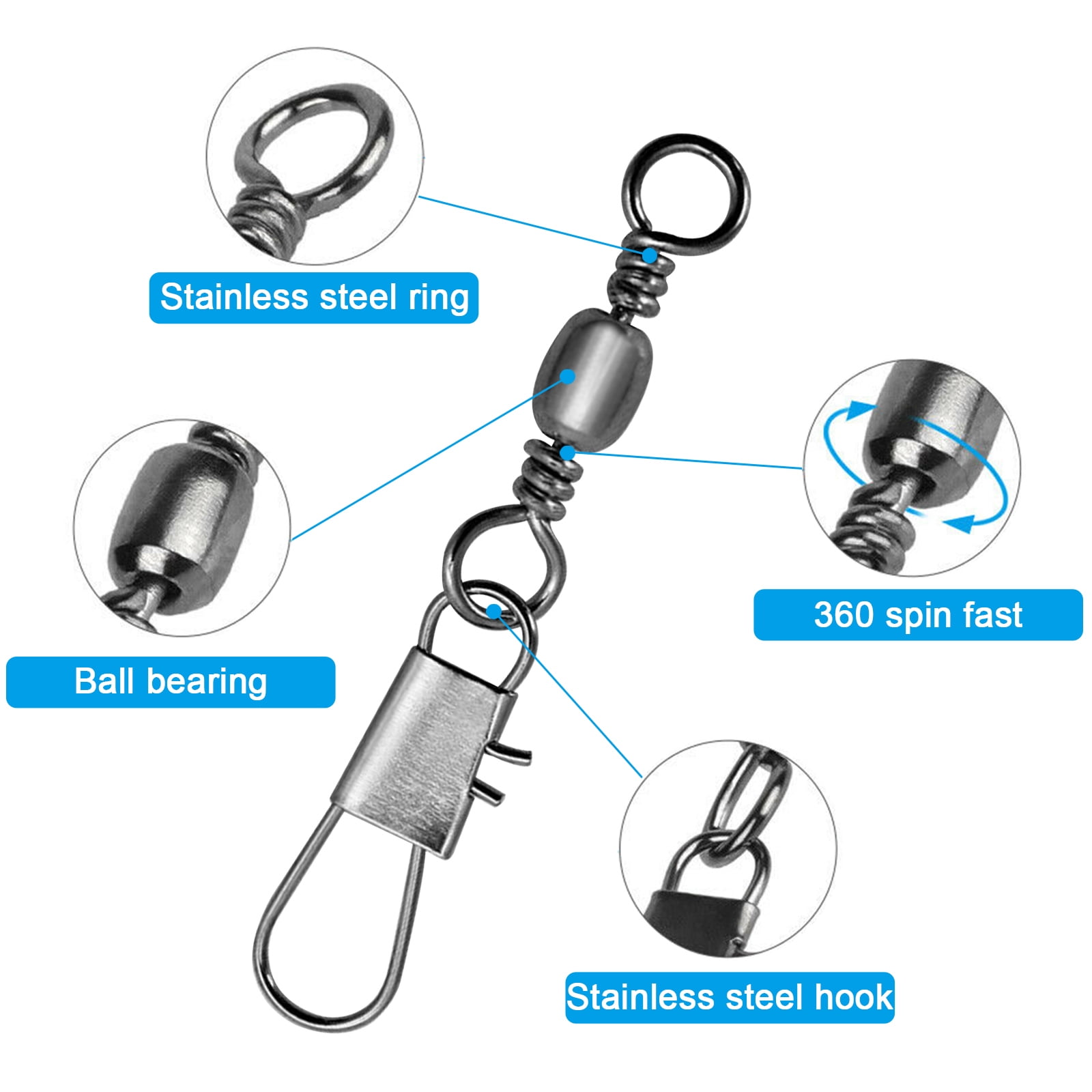 BLUEWING High Strength Stainless Steel Rolling Ball Bearing Fishing Swivel  Welded Ring Barrel Swivels Saltwater Fishing, 10pcs Barrel Swivels Fishing  Tackle 551lbs : : Sports, Fitness & Outdoors