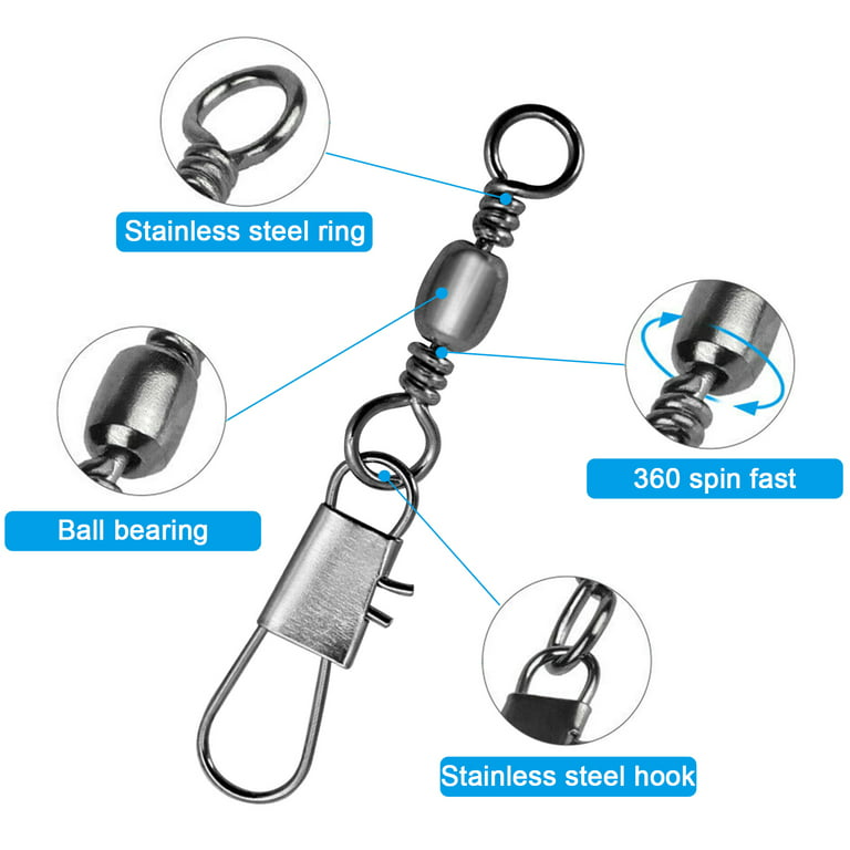 EEEkit 100pcs Fishing Swivels, Fishing Rolling Ball Bearing Barrel Swivel with Safety Snaps High Strength Fishing Connector Swivels Stainless Steel Saltwater