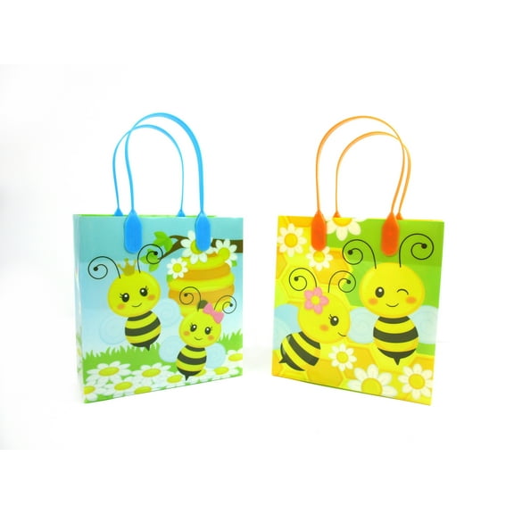 TINYMILLS Honey Bee Party Favor Treat Bags Goody Bags with Handles for Birthdays Party Favors Party Pack of 12
