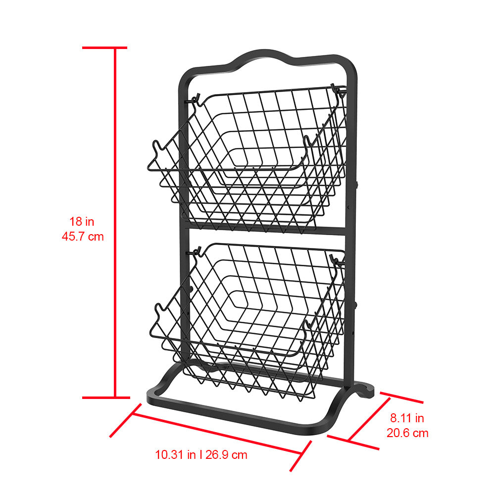 Oceanstar 2FB1927 18.22 x 8.11 x 10.31 in. 2-Tier Storage Kitchen Wire Basket Stand, Black