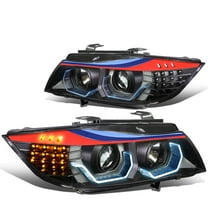 DNA Motoring 3D LED Angle Eye Projector M-Sport Headlights for 2006-2008 BMW E90, Black Housing