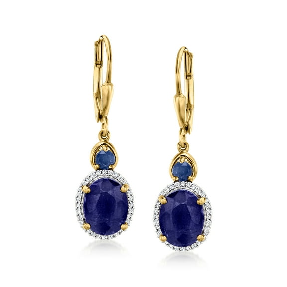 Ross-Simons 4.80 ct. t.w. Sapphire and .17 ct. t.w. Diamond Drop Earrings in 18kt Gold Over Sterling, Women's, Adult
