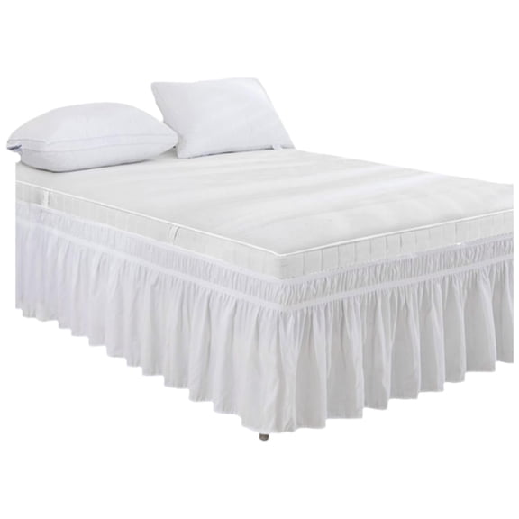 Wrap Around Bed Skirts with Split Corners for Queen Beds 15" Drop,White Elastic Dust Ruffles Easy Fit Wrinkle & Fade Resistant Silky Luxurious Fabric Solid Machine Washable