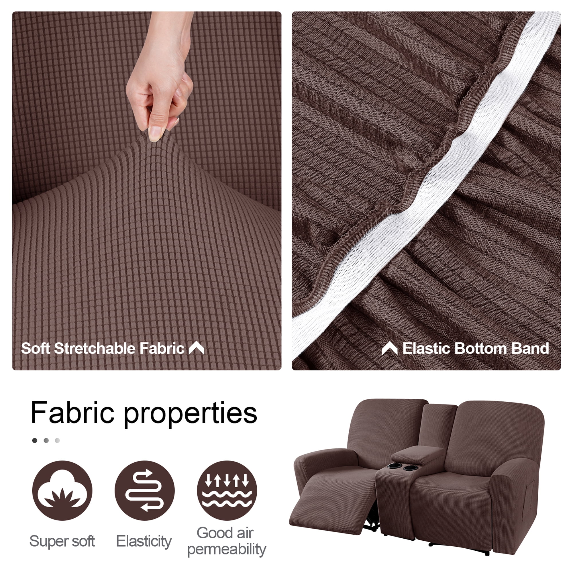 TAOCOCO Stretch Loveseat Slipcover with Middle Console, 4-Pieces Reclining Sofa Cover for 2 Seat Couch Recliner Sofa Slipocvers Furniture Protector, Chocolate