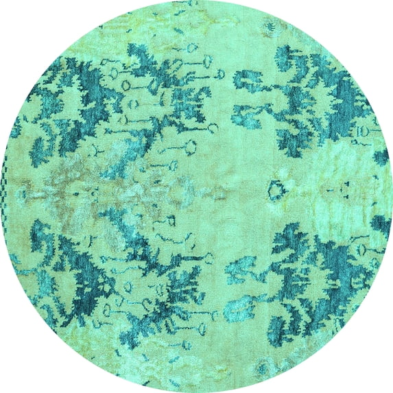 Ahgly Company Indoor Round Abstract Turquoise Blue Modern Area Rugs, 8' Round