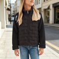 thumbnail image 2 of CPNG Girls Fleece Quilted Jacket Solid Color Stand Collar Full Zip Long Sleeve Jacket Spring Autumn Winter Lightweight Warm Outdoor Casual Coat, 2 of 8