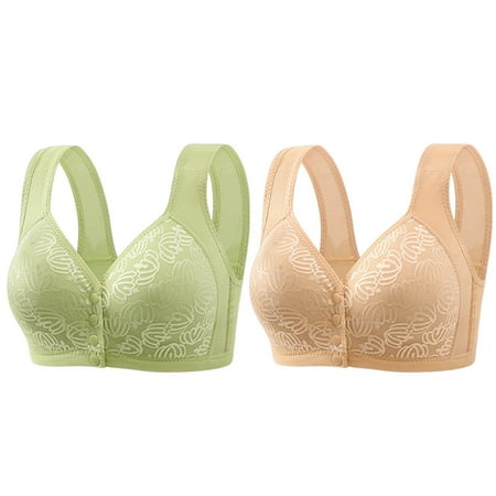 Weikingp Bras for Women  2 Bras for Older Women Front Closure Bras Bra No Underwire Plus Size Front Button Bra Everyday Bra Bralettes for Women Plus Size Lingerie Clearance Bronze B