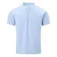 thumbnail image 6 of AHTJRT Men's Cotton Linen Henley Shirt Short Sleeve Classic Slim Fit Button-Down Pullover Tee (Big & Tall Sizes) Light Blue M, 6 of 9