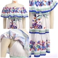 thumbnail image 5 of IDOPIP Women's Mexican Dress Off Shoulder Floral Print Maxi Dress L Blue White, 5 of 9