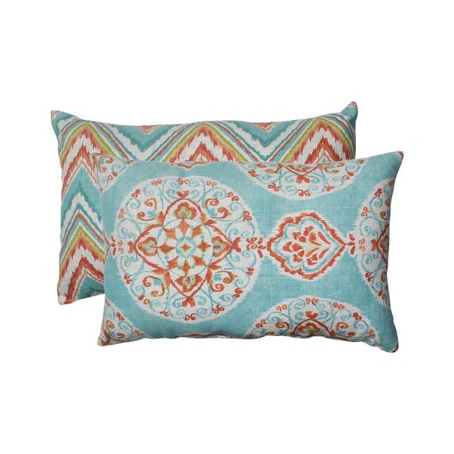Pillow Perfect 517230 Mirage & Chevron Plaid Rectangulaire Coussin Set de 2 - Bleu-Orange