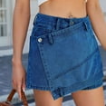 thumbnail image 5 of APEXFWDT Denim Skirt Women Casual Asymmetrical Wrap Denim Jean Skort Jean Skirt Trendy Stretchy Short Skirt with Pockets,XL,Dark Blue, 5 of 6