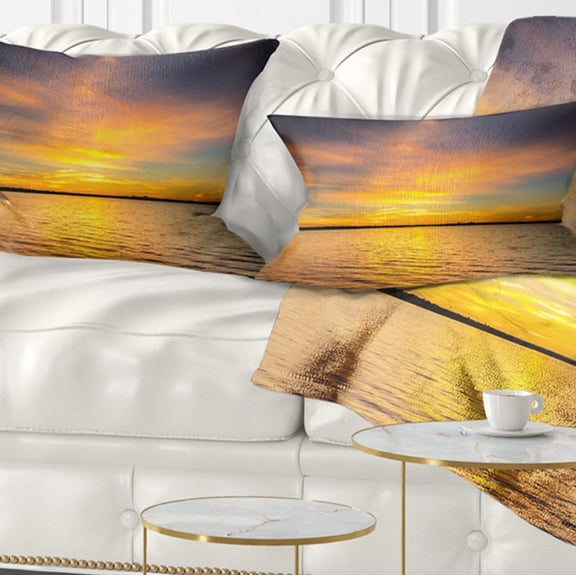 Designart Yellow Sunrise Light Hitting Waters - Seashore Throw Pillow - 12x20