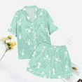 thumbnail image 3 of Women's Easter Pajamas Rabbit Print Pattern Short Sleeve Shorts Green M, 3 of 5