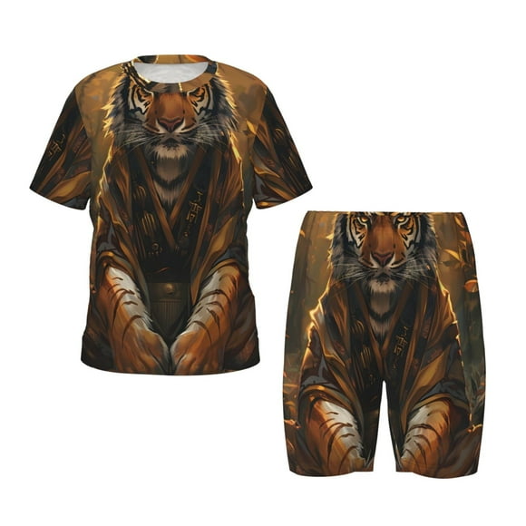 Balery Tiger In The Fallen Leaf Forest Conjunto de Pijama Infantil de Manga Corta con Estampado – Ropa de Dormir de Algodón Suave-3X-Large