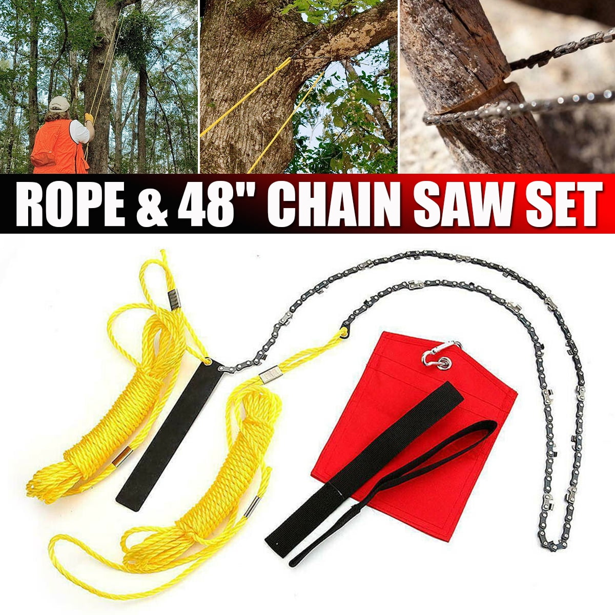 25 FT High Reach Limb RopeandChain Saw with 48" Chain Branch Tree Saw