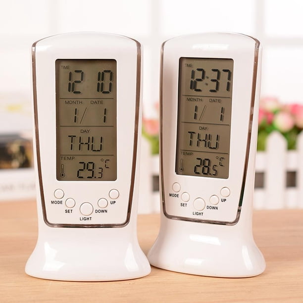 Mini reloj digital Retroiluminación Calendario Termómetro Pantalla LCD Despertador