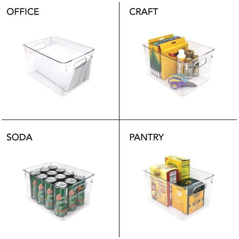 Isaac Jacobs 2-Pack Large Clear Storage Bins (13.5 x 10 x 6) w/ Handles, Plastic Box Set, Home, Office, Fridge, Freezer, Kitchen, Pantry Organization