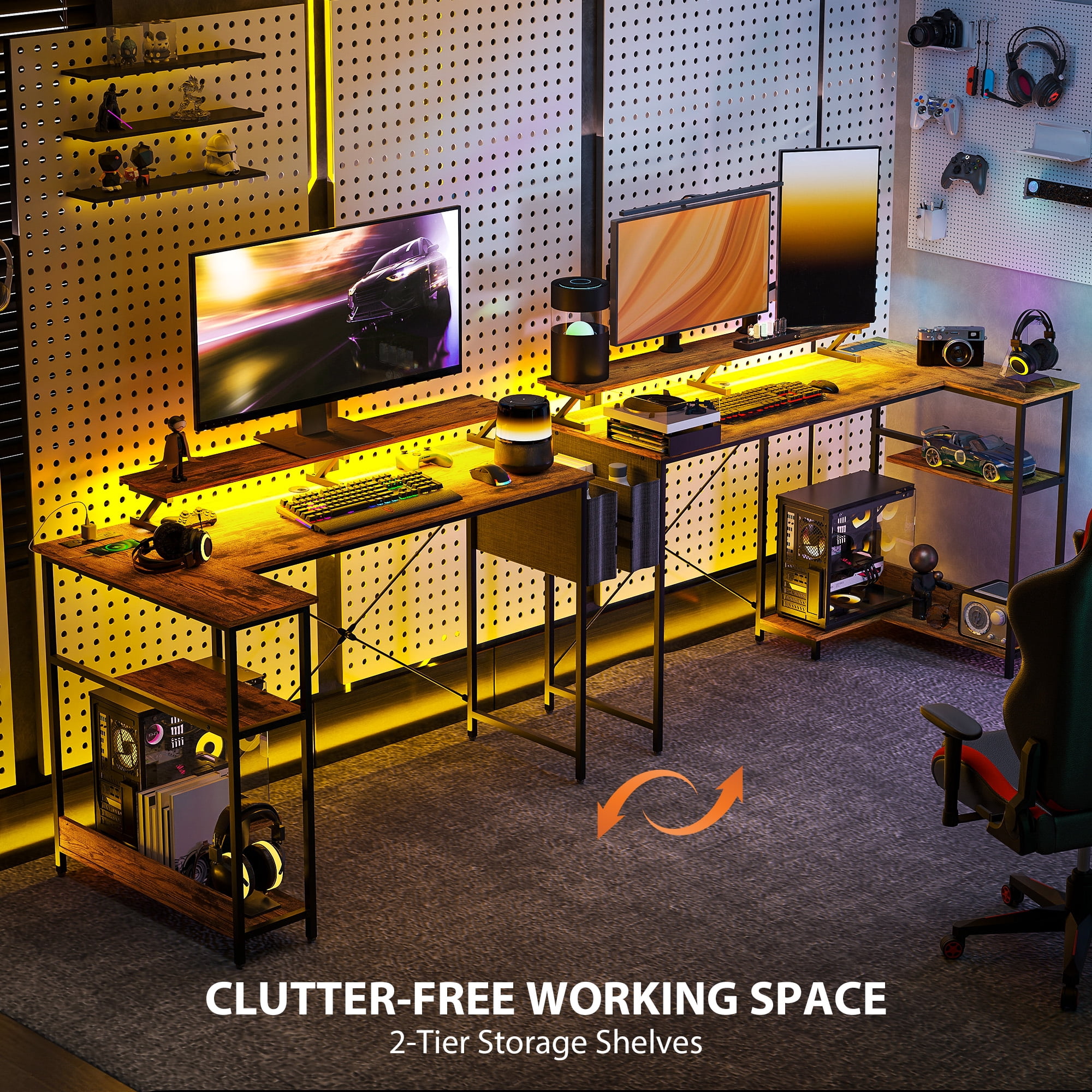 HOMCOM 58" Reversible L Shaped Desk, Corner Computer Desk, Rustic Brown