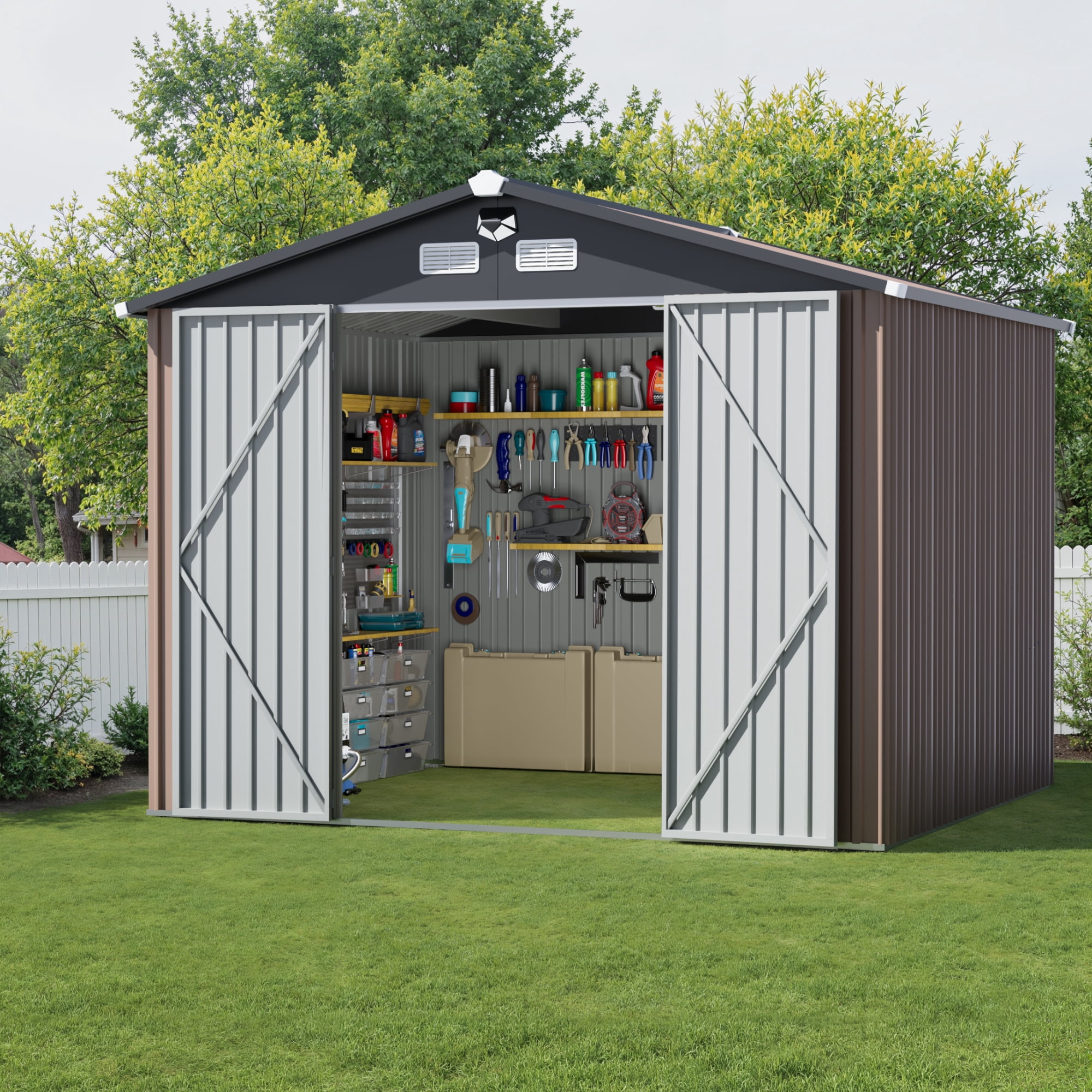 10 ft. W x 12 ft. D Outdoor Metal Tool Storage Shed with Led Light & Air Vents
