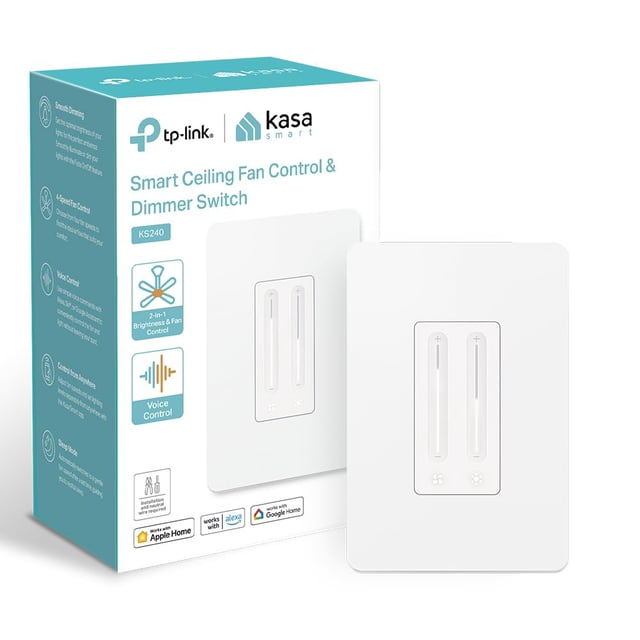 Kasa Smart Ceiling Fan Control & Dimmer Switch | Adjustable 4-Speed Fan & Brightness Control | Works w/Apple HomeKit, Alexa & Google Home | 2.4G Wi-F