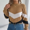 thumbnail image 6 of PiGOGI Women's Casual Oversize Striped Round Neck Hooded Long Sleeve Sweater - Comfortable Loose Fit Khaki S, 6 of 6