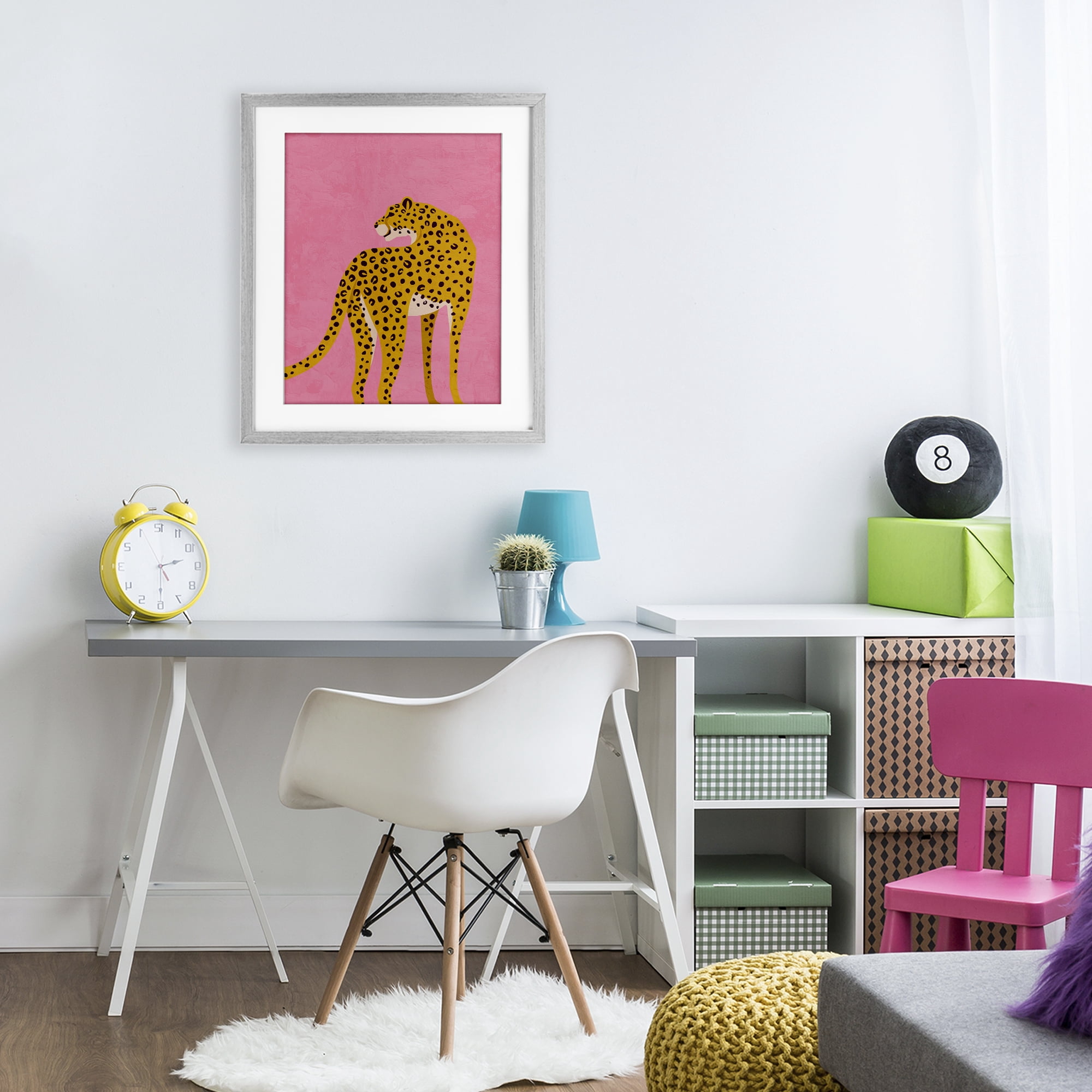 Stupell Industries Leopard on Pink Serenade Gray Framed Print Under Glass, design by Kim Allen