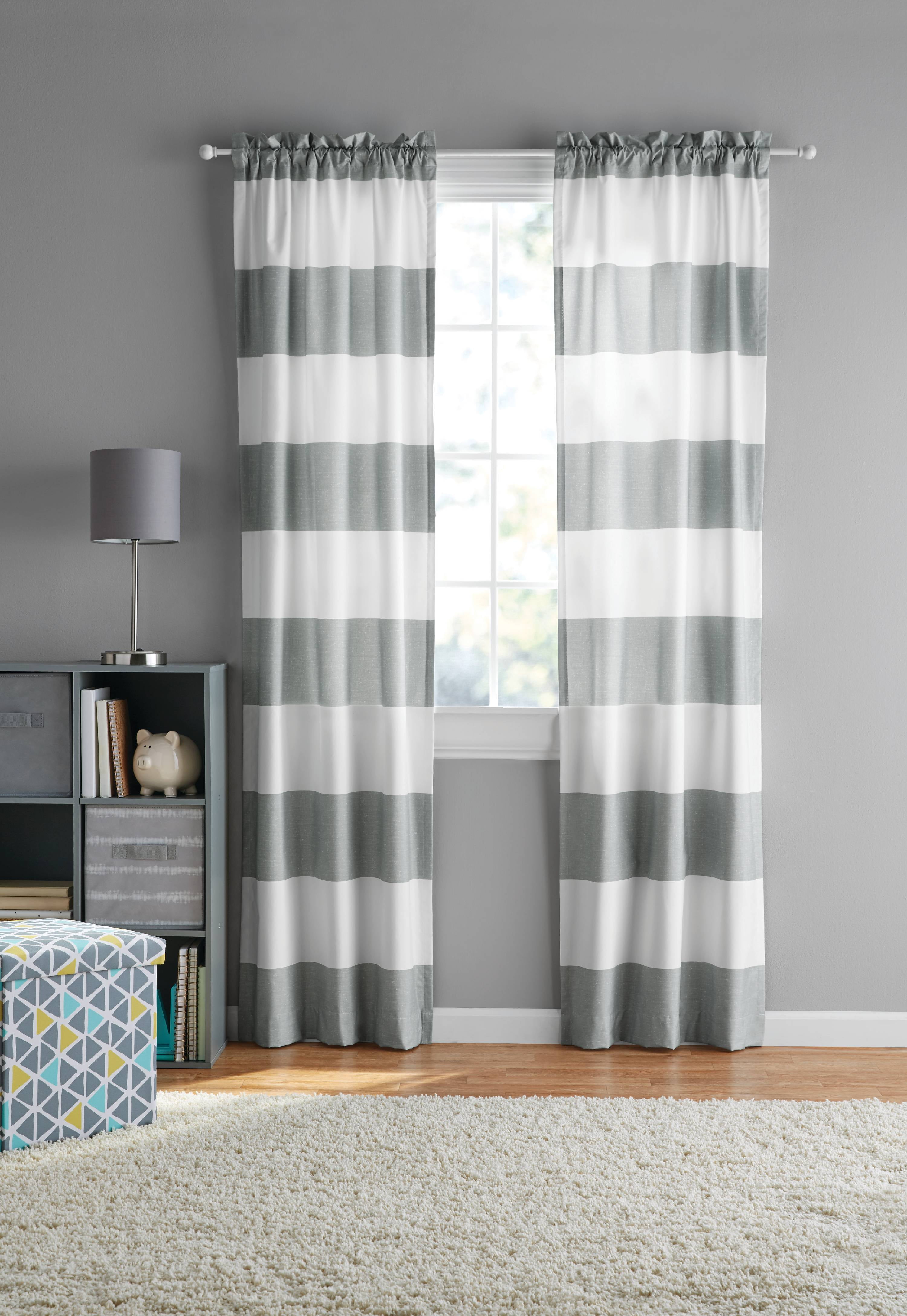 Your Zone Cabana Stripe Room Darkening Rod Pocket Curtain Panel, Set of