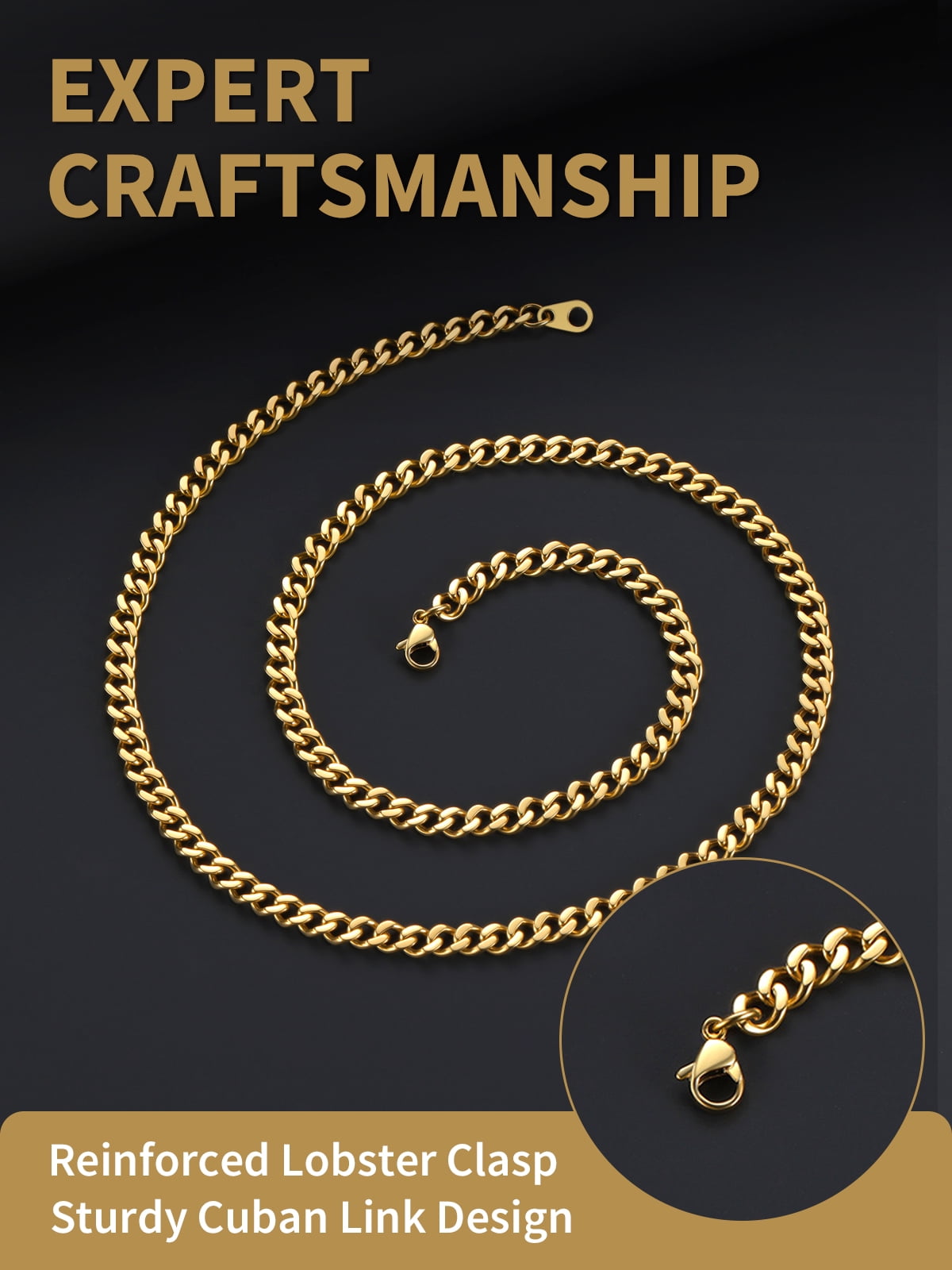 FindChic 14K Gold Plated Necklace for Men Women Cuban Chain Stainless Steel Necklaces Graduation Fathers Day Jewelry Gifts Him Boyfriend Husband Adults Male Son Age Ideas, 5MM/28inch