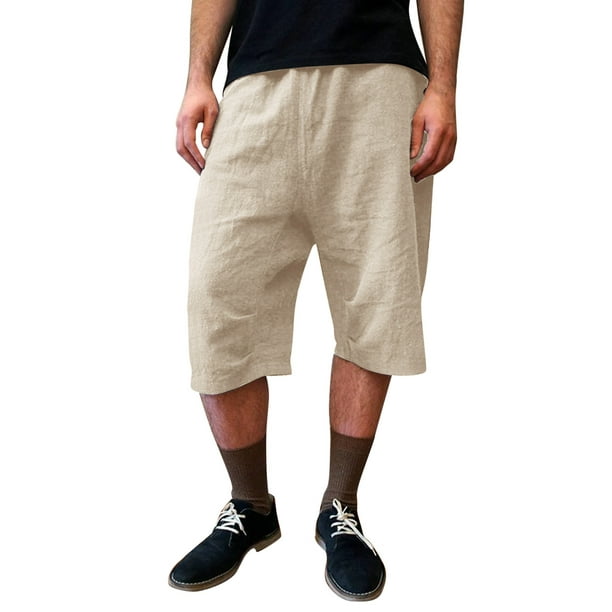 Fesfesfes Clearance Men Summer Drawstring Pants Elastic Solid Color Capri  Pants Loose Casual Crop Pants 