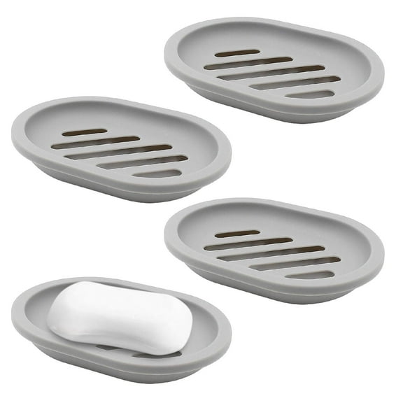 QiShi 4Pcs Soap Dish for Shower Soap Box, Soap Saver Case Holder with Drain for Bathroom Counter, Shower, Kitchen, Keep Soap Dry and Clean, GRAY