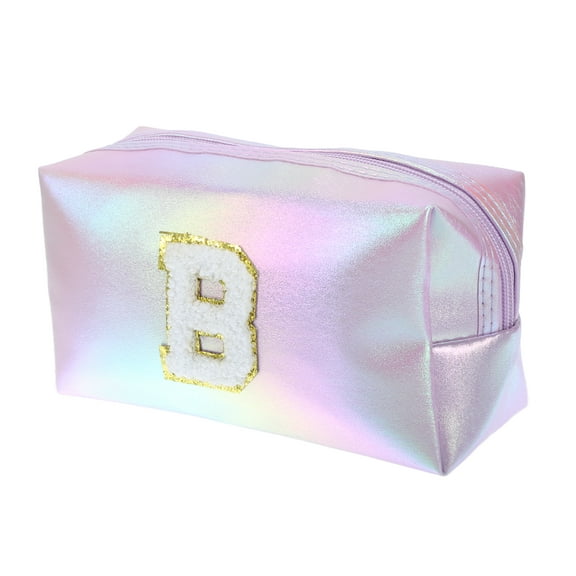 Unique Bargains 1 Pc Women Durable Letter B Cosmetic Bag for Vacation Outdoor Activities Purple PU Leather